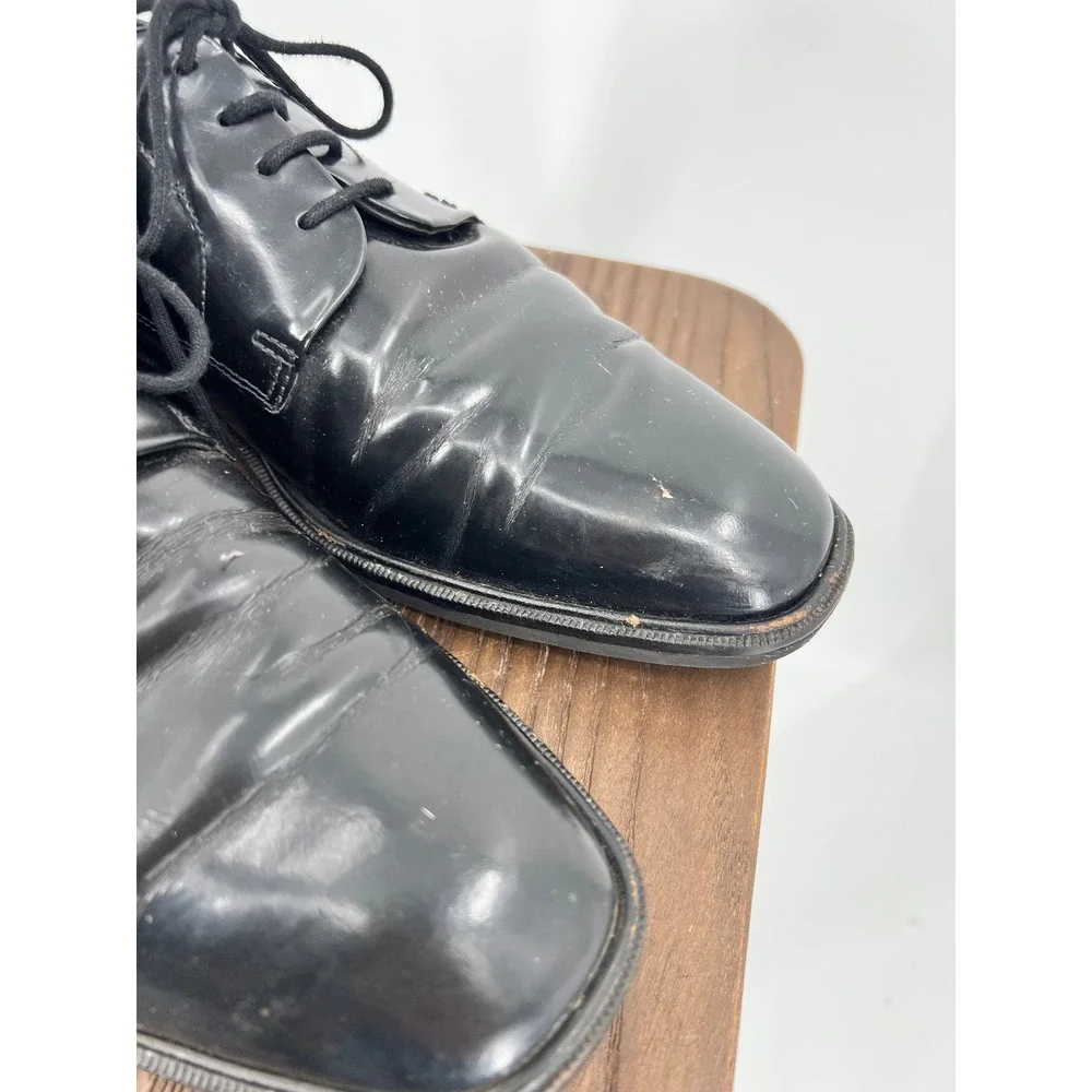 ECCO Mens Black Leather Derby Shoes Lace Up Shock Point Dress Shoes Size 42